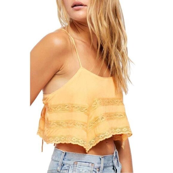 NWT $68 FREE PEOPLE Home Again Cami Crop Top Medium Light Orange Off Shoulder - Picture 3 of 13